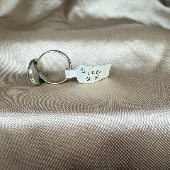Blue Lace Agate Handmade Silver Ring Oval Faceted Gemstone Jewelry Size 8.5 - Picture 3 of 5